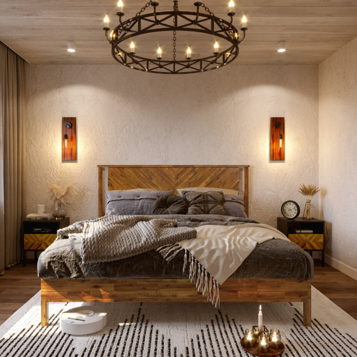 Millwood Pines Vivian Solid Wood Platform Bed with Headboard, Rustic